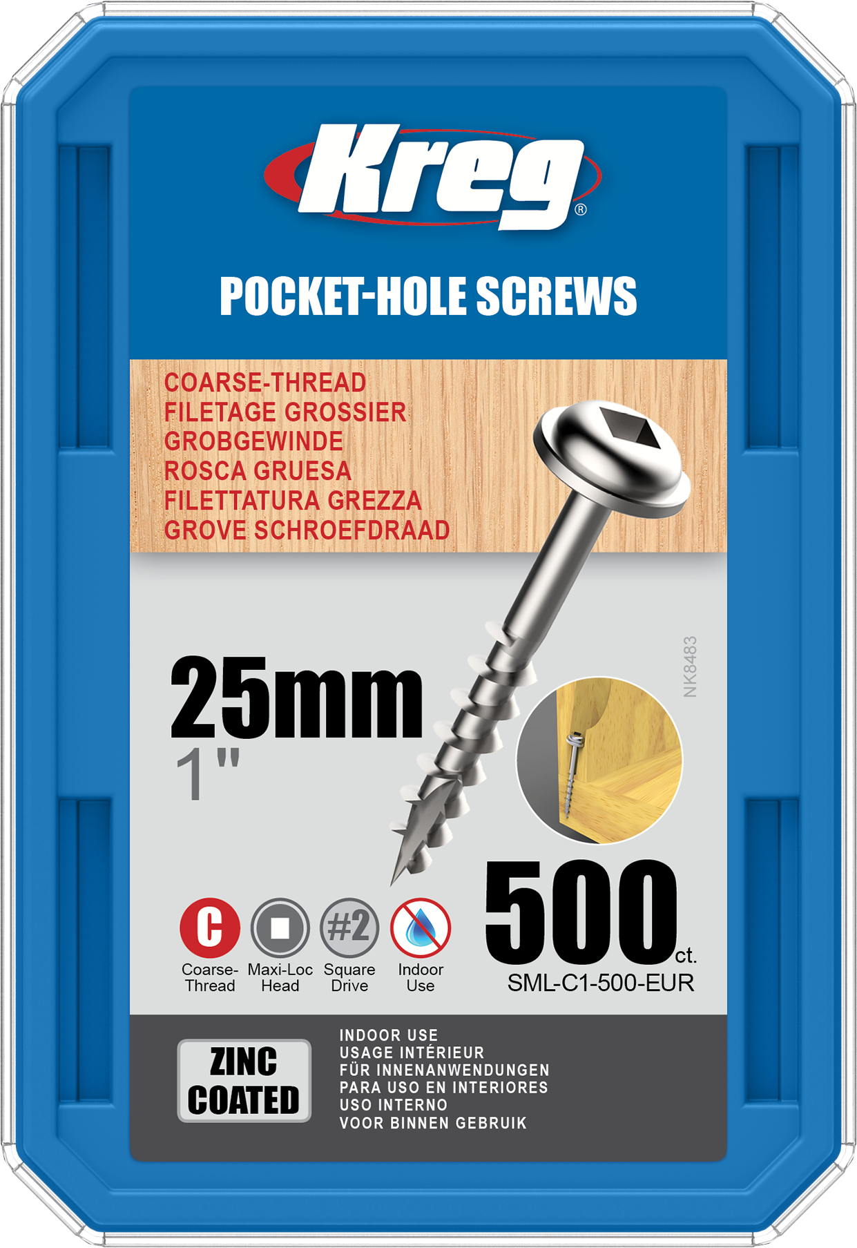 Kreg Pocket-Hole Screws  25mm #8 Coarse, Washer-Head, 500ct
