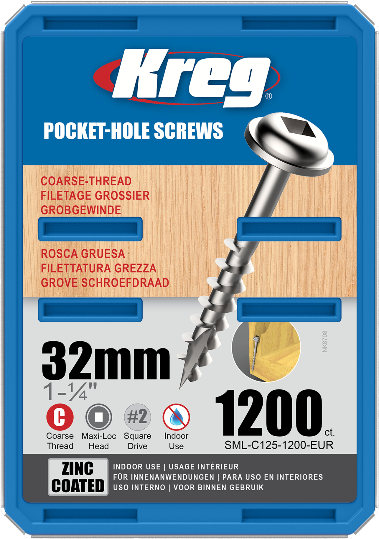 Kreg Pocket-Hole Screws  32mm, #8 Coarse, Washer-Head, 1200ct
