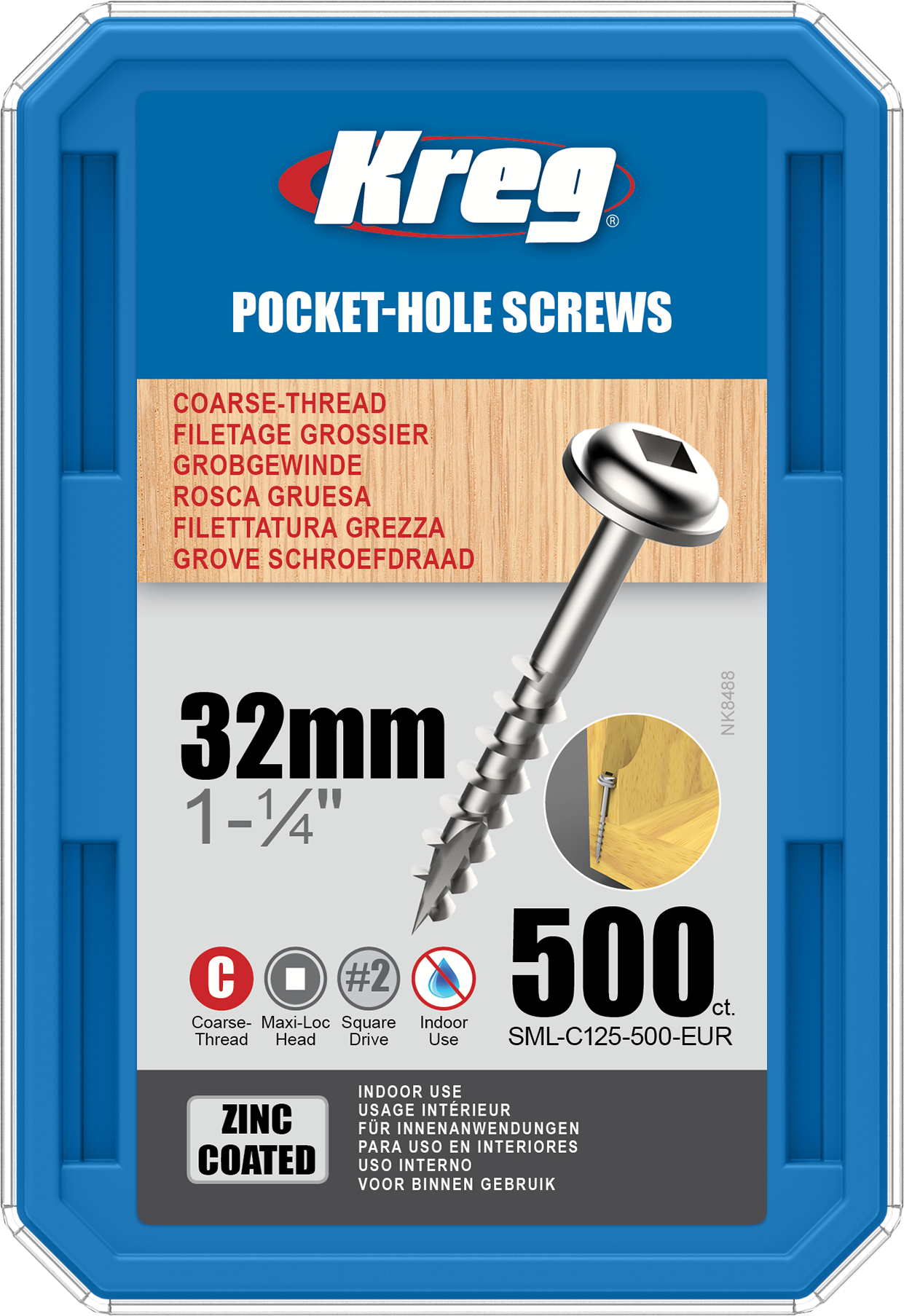 Kreg Pocket-Hole Screws  32mm, #8 Coarse, Washer-Head, 500ct