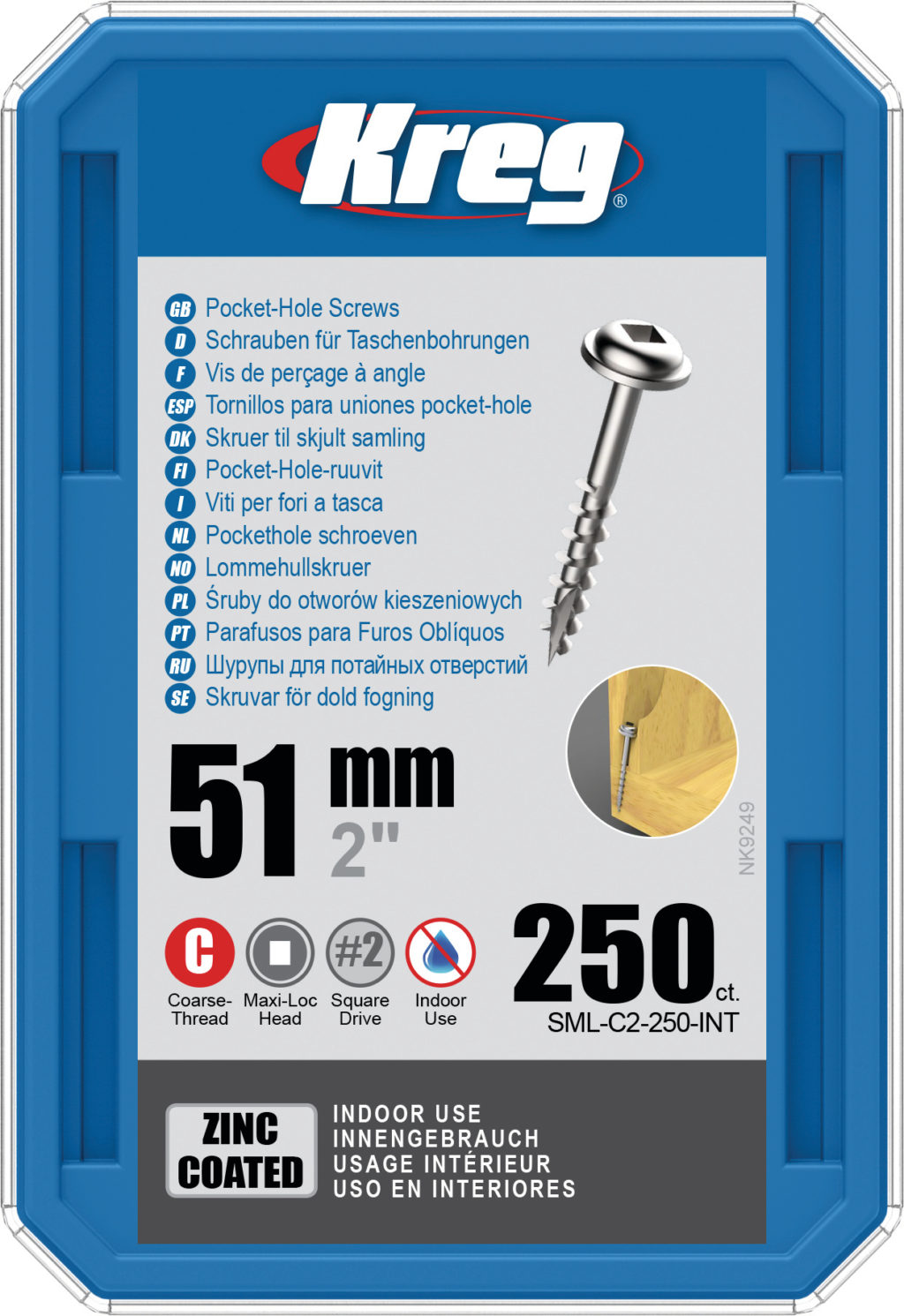 Kreg PocketHole Screws 51mm, 8 Coarse, WasherHead, 250ct Buy