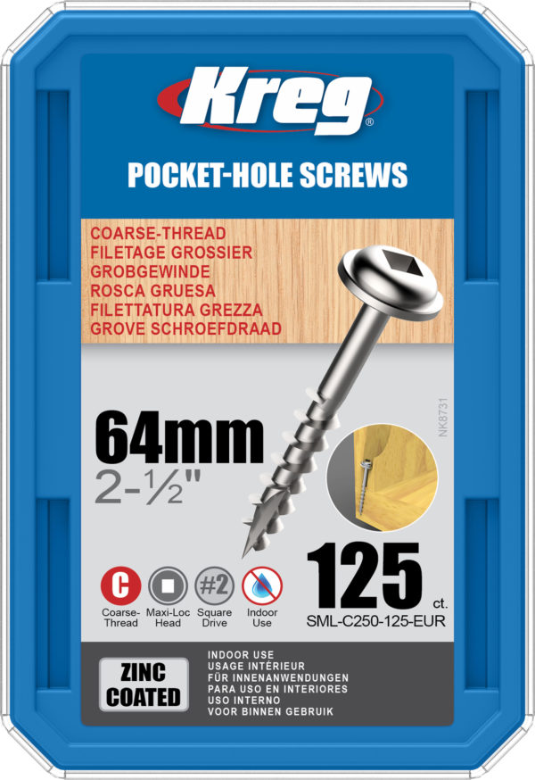 Kreg Pocket-Hole Screws  64mm, #8 Coarse, Washer-Head, 125ct