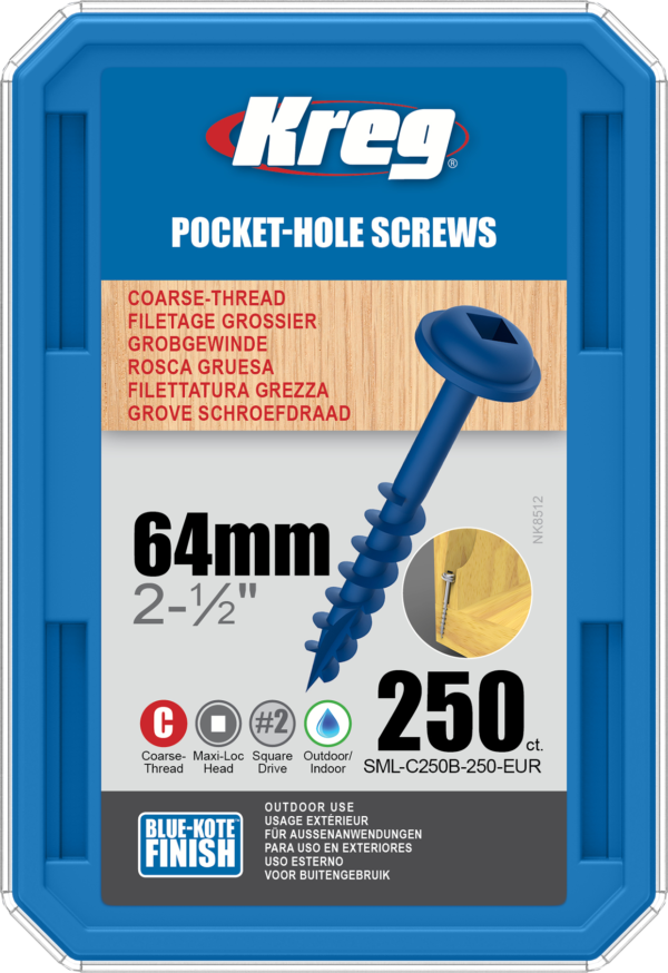 Kreg Blue-Kote Pocket-Hole Screws  64mm, #8 Coarse, Washer-Head, 250ct