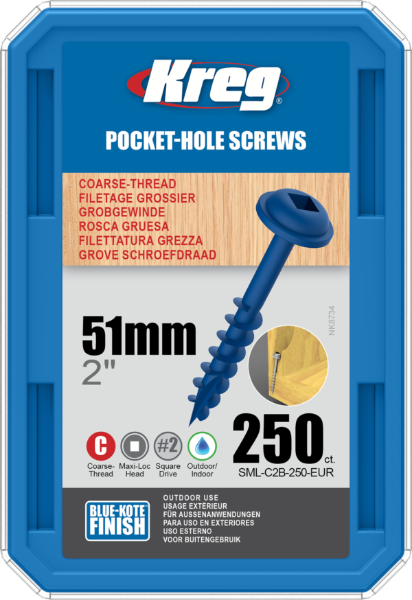 Kreg Blue-Kote Pocket-Hole Screws  51mm, #8 Coarse, Washer-Head, 250ct