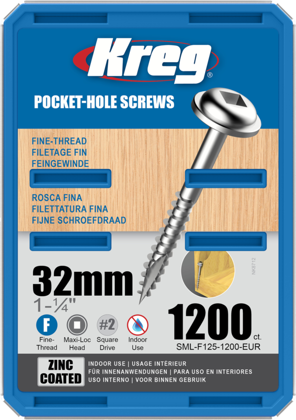 Kreg Pocket-Hole Screws  32mm, #7 Fine, Washer-Head, 1200ct