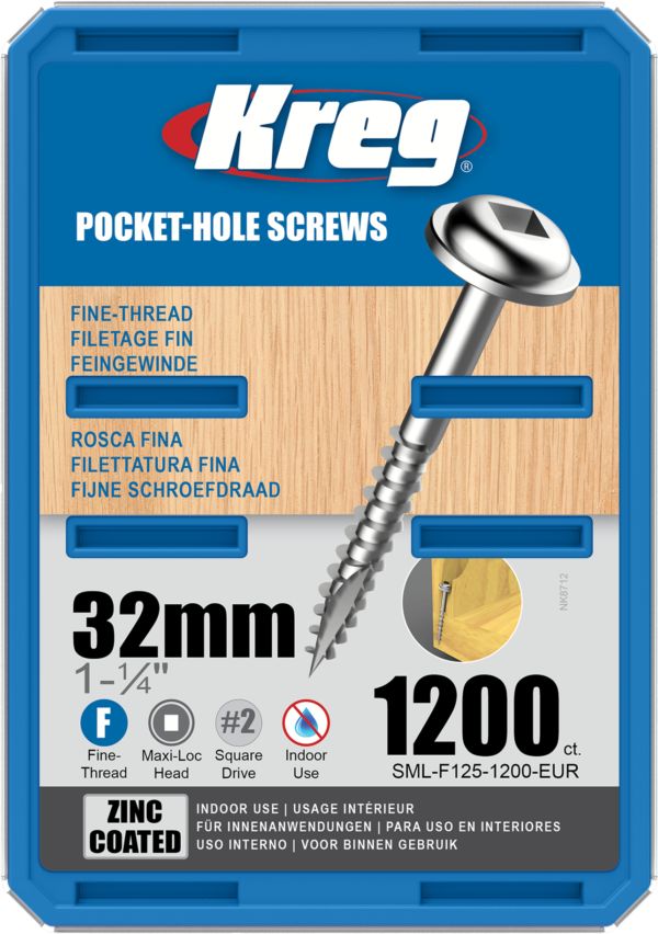 Kreg Pocket-Hole Screws  32mm, #7 Fine, Washer-Head, 1200ct