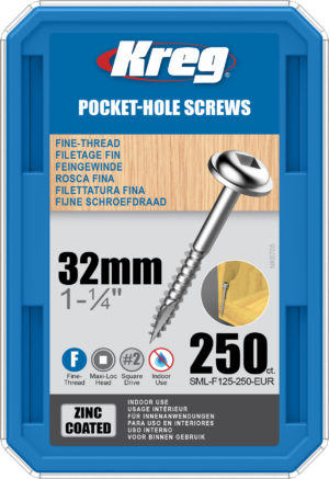 Kreg Pocket-Hole Screws  32mm, #7 Fine, Washer-Head, 250ct