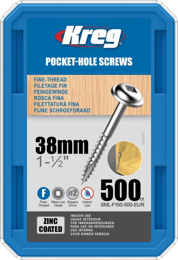 Kreg Pocket-Hole Screws  38mm, #7 Fine, Washer-Head, 500ct
